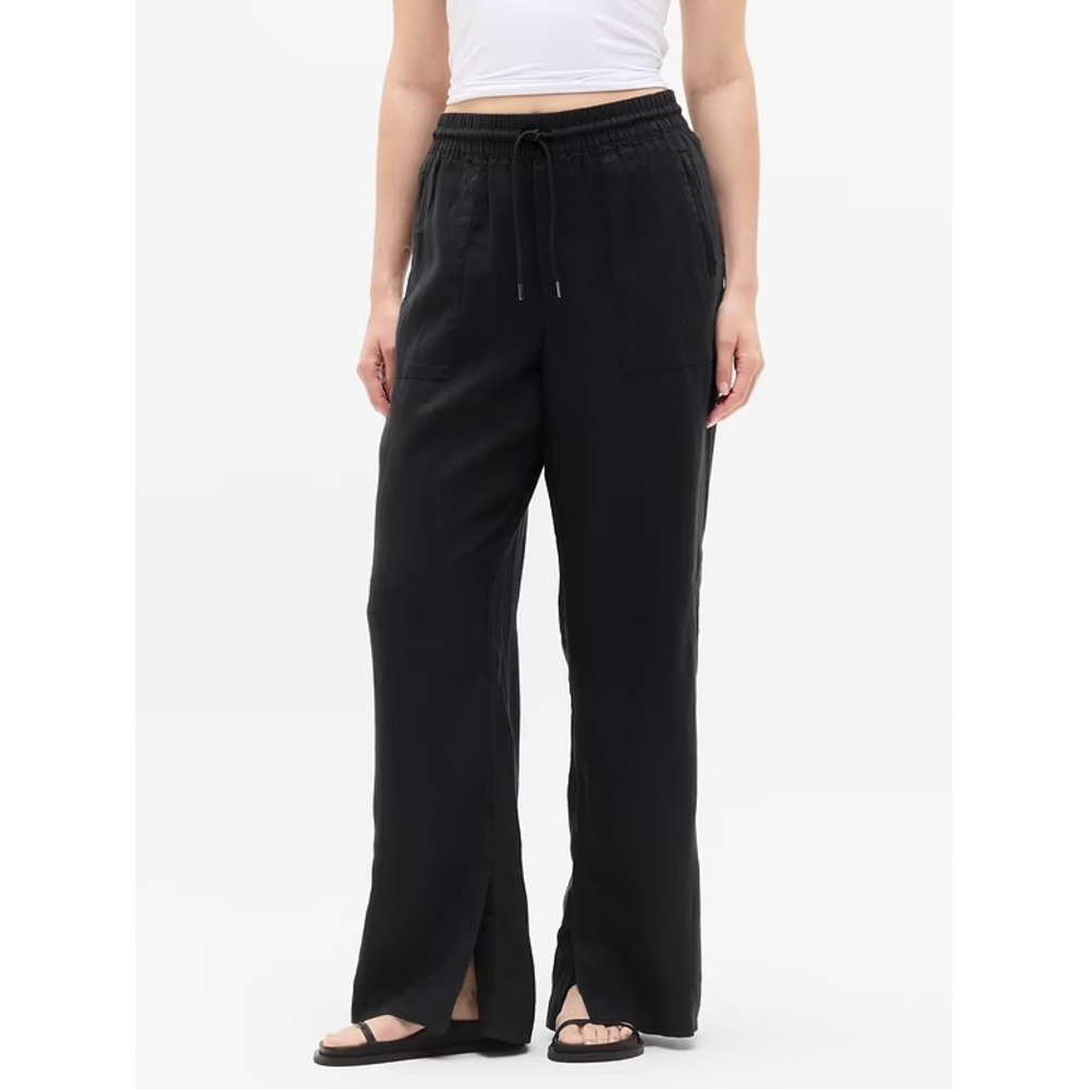Athleta Linen High Rise Wide Leg Pants Black Casual Lightweight Relaxed Fit